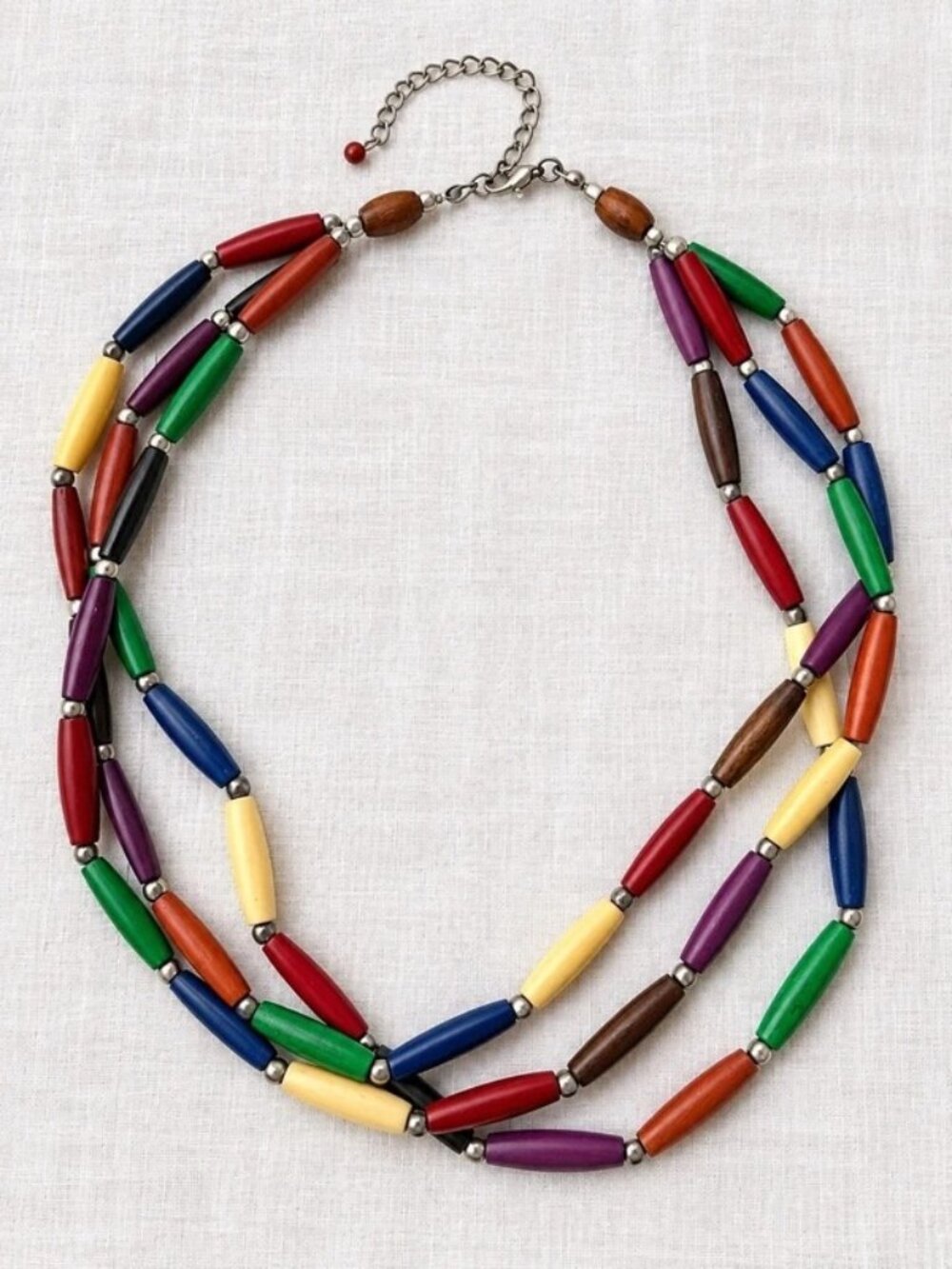 Vintage Multicolor Wooden Bead Multi-Strand Necklace